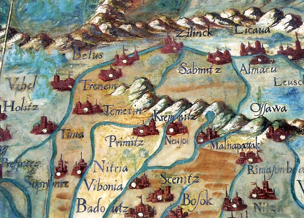 Mapa z r. 1332, kde sa nachádza farnosť Beluša